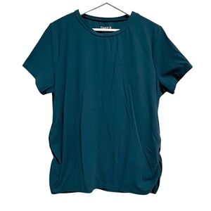 Torrid Active Top Womens 1X Teal Ribbed Ruched Side Short Sleeve Sporty Gym Yoga